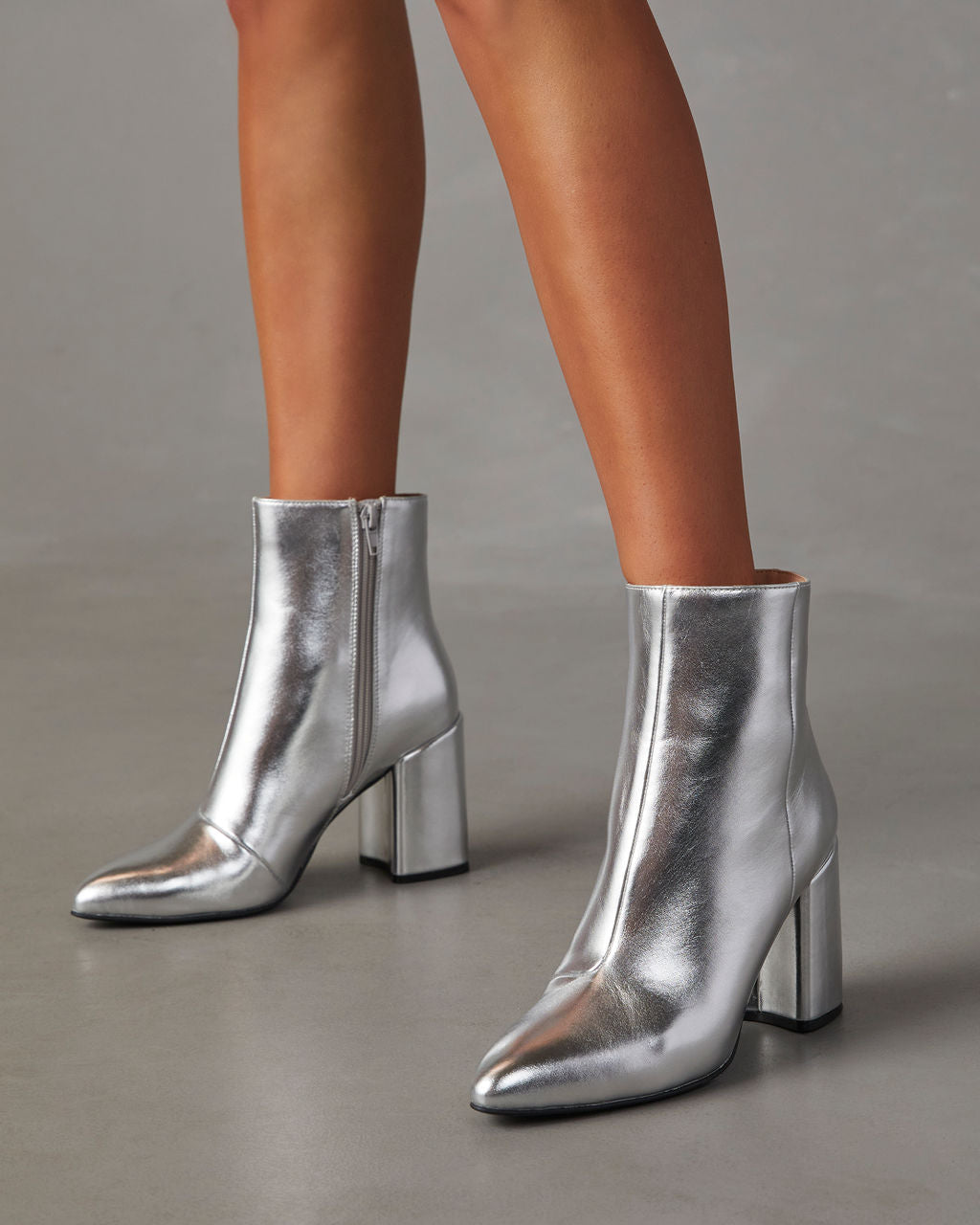Anary | Bottines Métalliques Argentées à Talons Épais pour Femmes