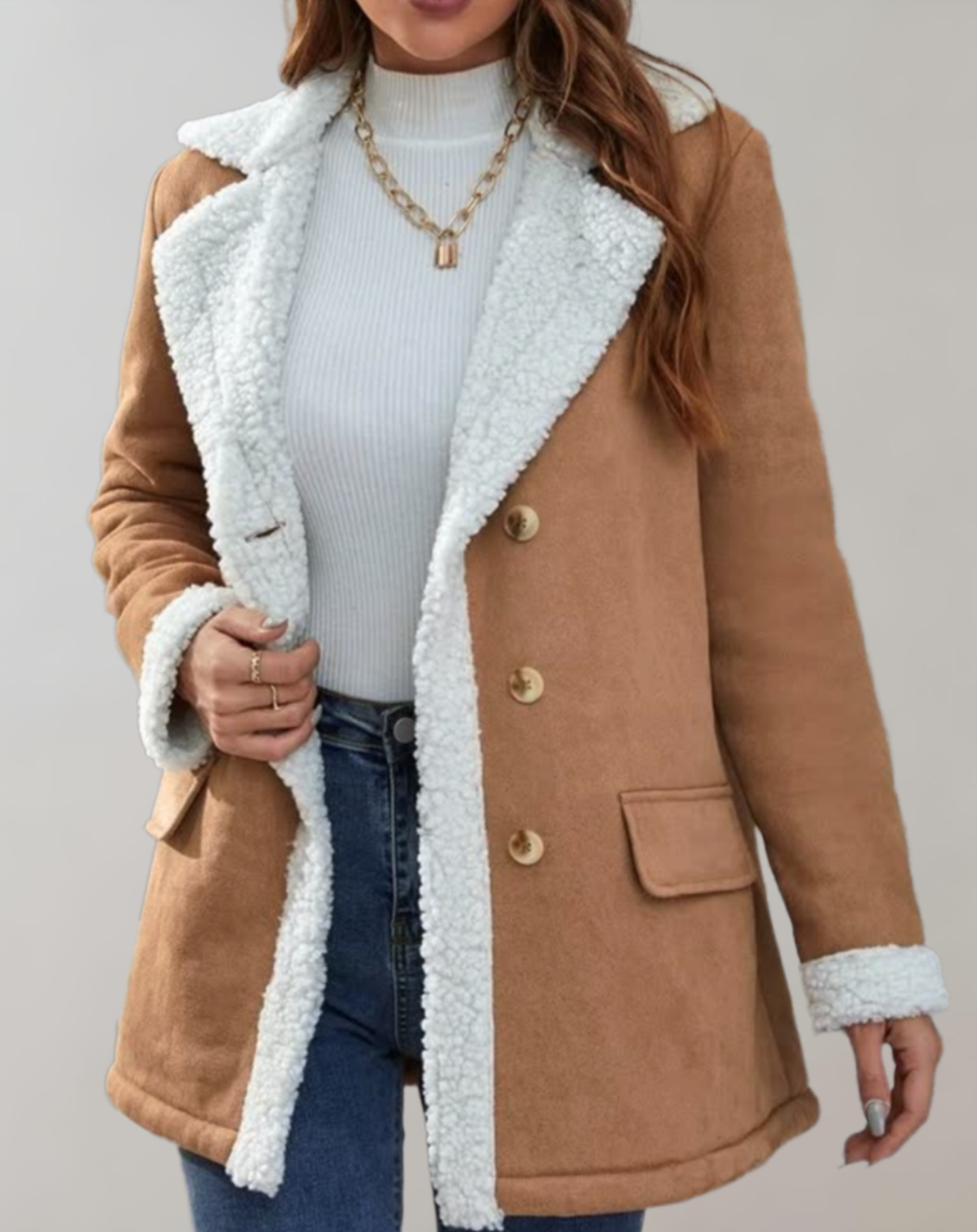 Luna - Manteau d'hiver en laine épais et chaud avec doublure en polaire, poches et fermeture à boutons