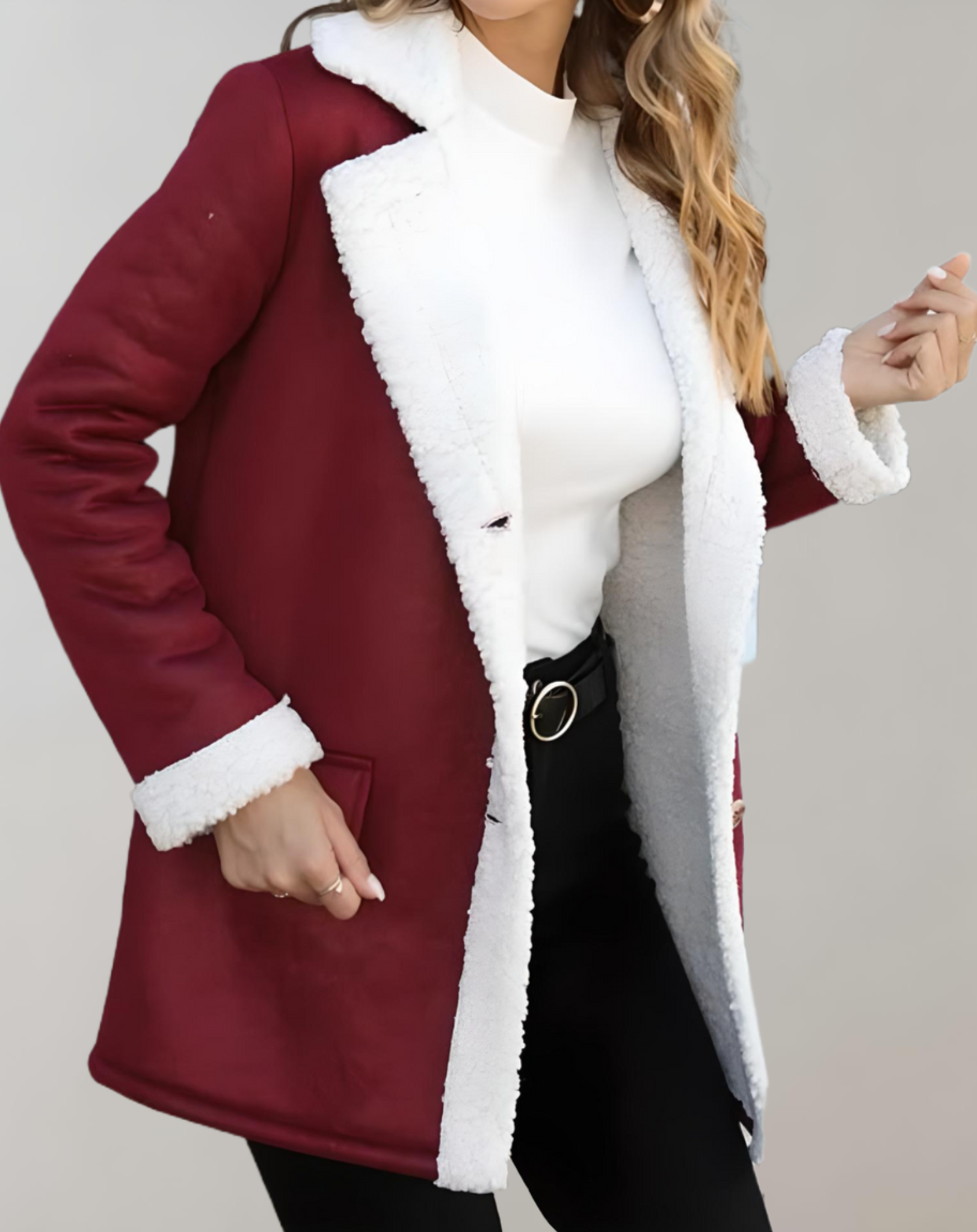 Luna - Manteau d'hiver en laine épais et chaud avec doublure en polaire, poches et fermeture à boutons