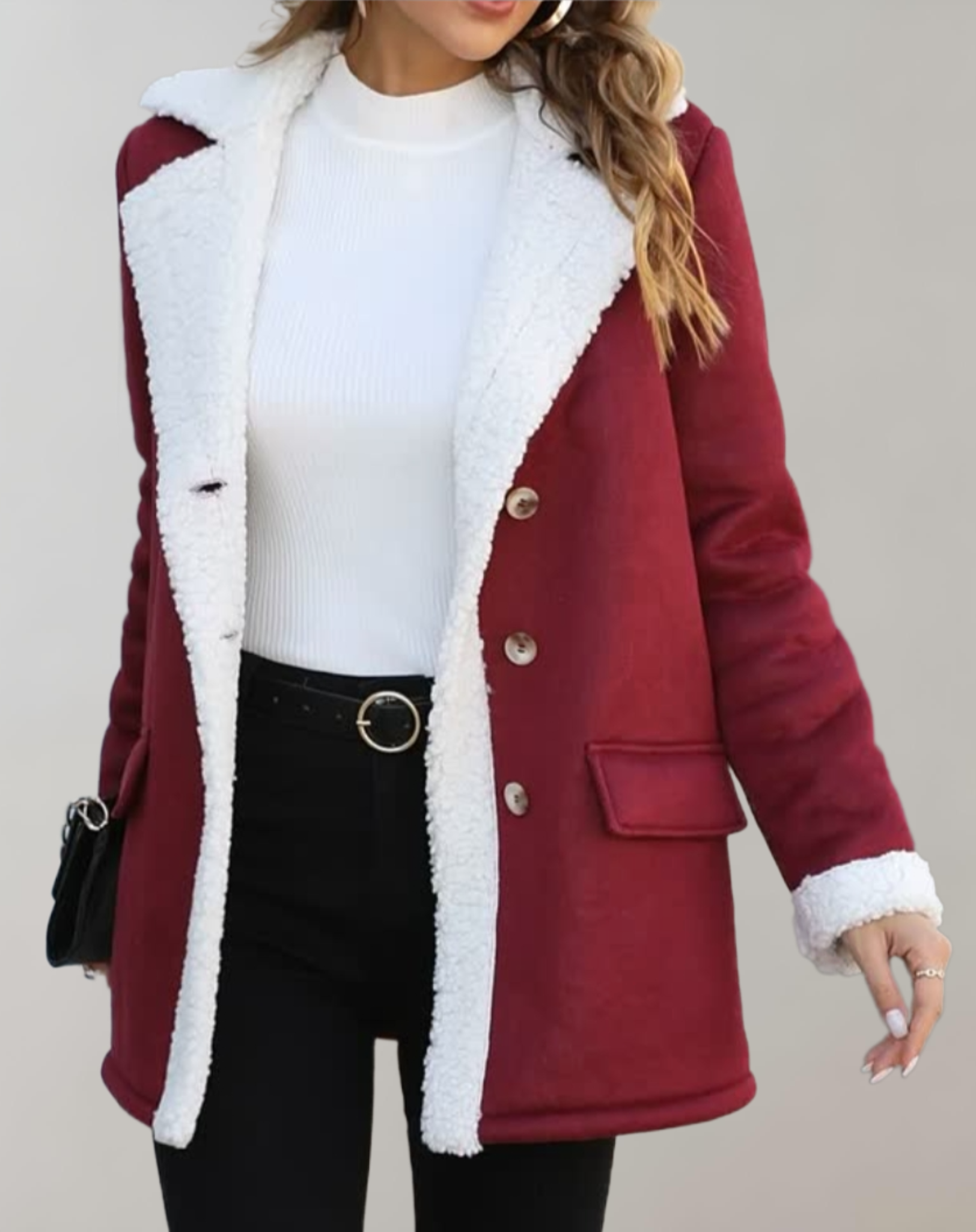 Luna - Manteau d'hiver en laine épais et chaud avec doublure en polaire, poches et fermeture à boutons