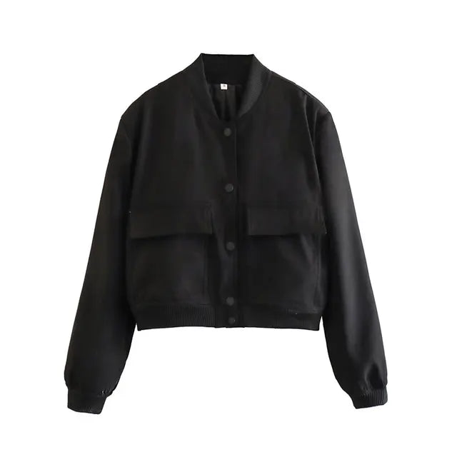 Lilou | Veste Bomber en Coton Uni Boutonnée avec Poches à Rabat et Finitions Modernes