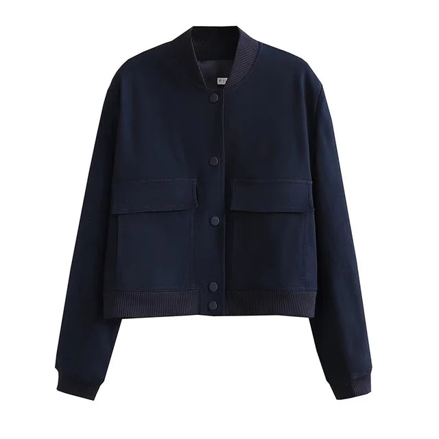 Lilou | Veste Bomber en Coton Uni Boutonnée avec Poches à Rabat et Finitions Modernes