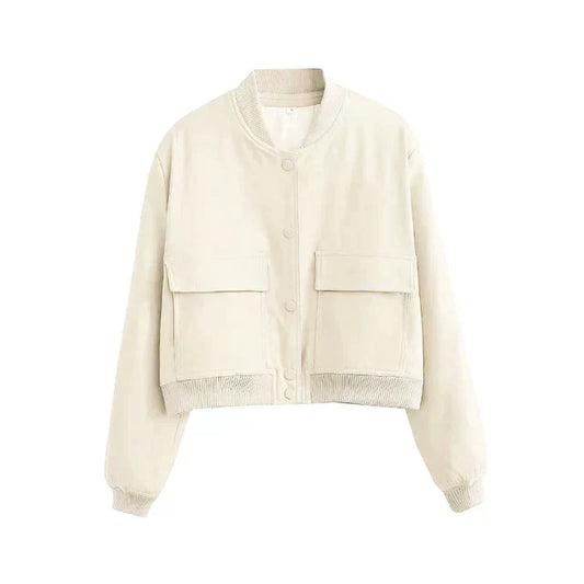 Lilou | Veste Bomber en Coton Uni Boutonnée avec Poches à Rabat et Finitions Modernes