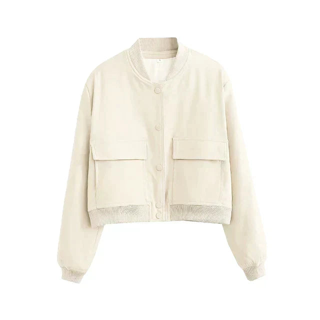 Lilou | Veste Bomber en Coton Uni Boutonnée avec Poches à Rabat et Finitions Modernes