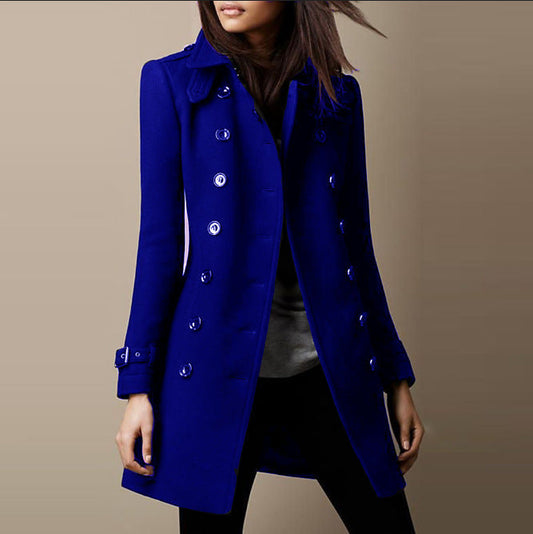 Manteau long double boutonnage pour femme