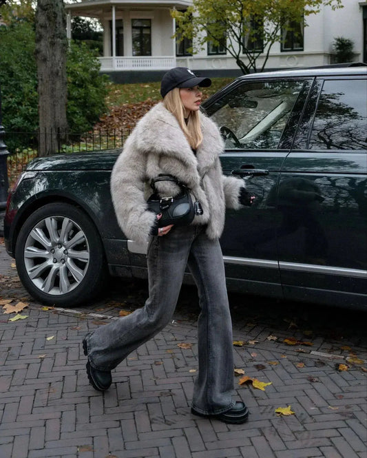 Paisley - manteau de fourrure tendance avec col
