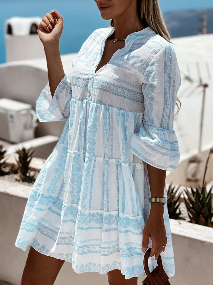Robe à volants Inna Ibiza - Style bohème léger avec motif joyeux - Projet Paris - Confort et élégance