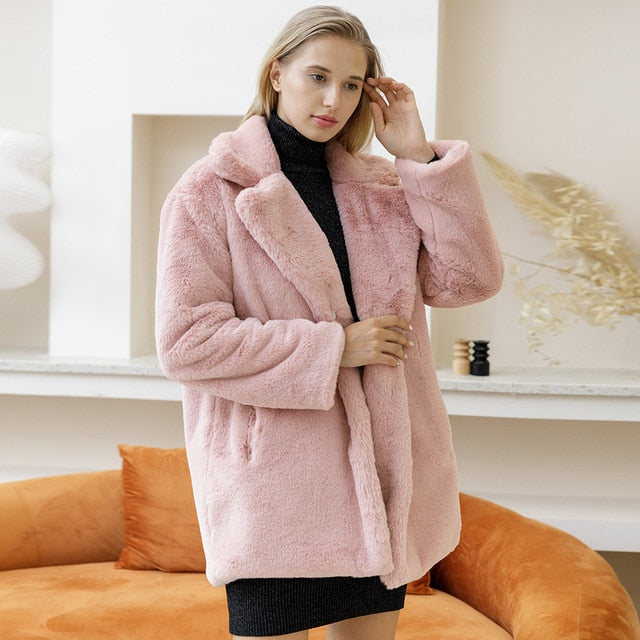 Manteau mi-long pour femme avec col à revers