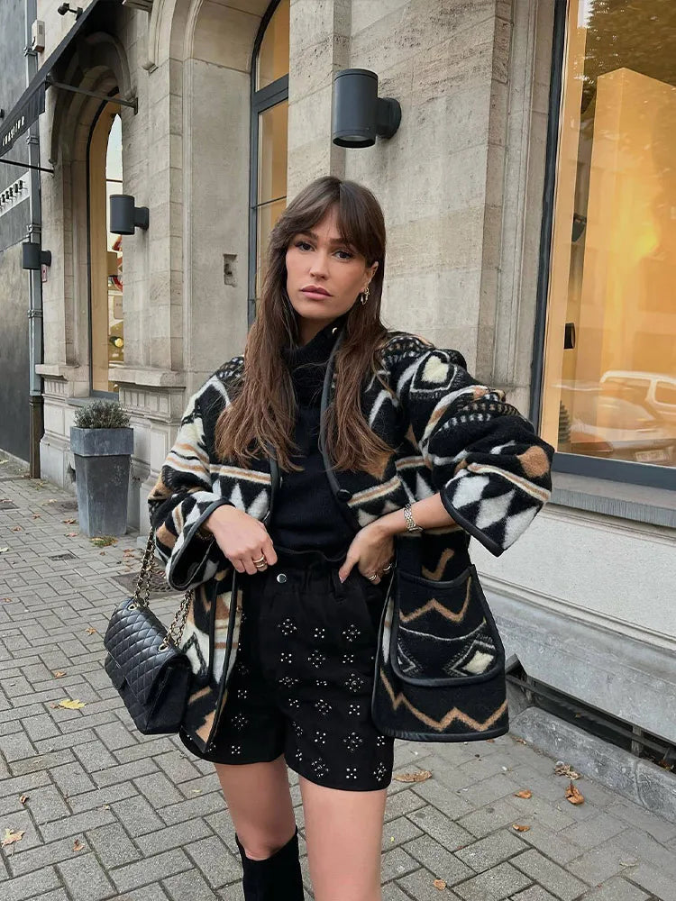 Veste géométrique vintage pour femme