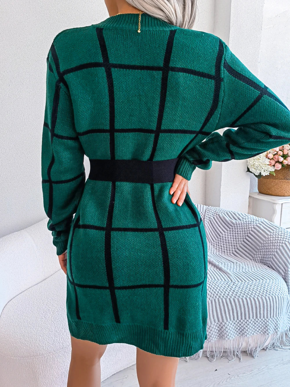 Robe Chic à Carreaux avec Manches Longues - Projet Paris - Élégance Classique