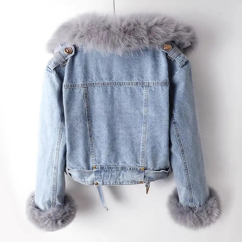 Clarissa - Veste en jean élégante avec doublure en fourrure