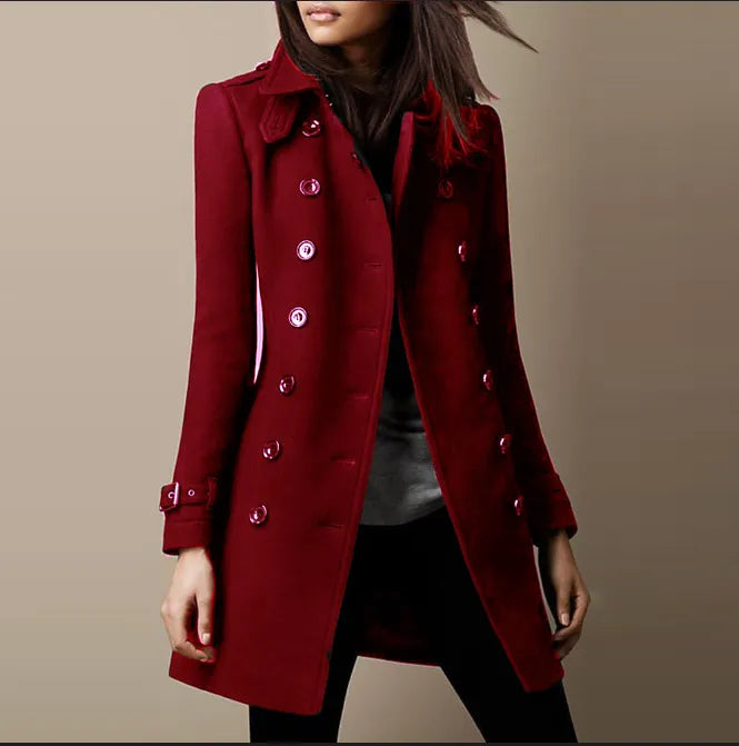 Manteau long double boutonnage pour femme