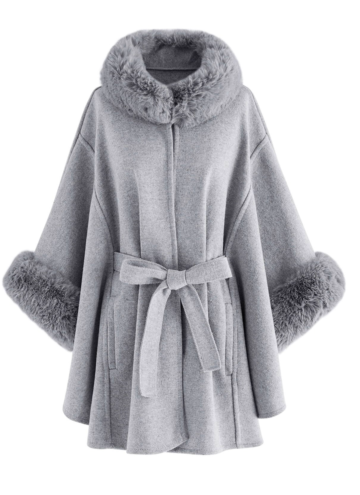 Manteau cape en laine et fausse fourrure - Élégance intemporelle pour toutes les occasions