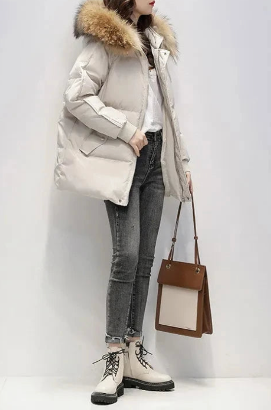 Nordiva - Manteau d'hiver chaud avec fausse fourrure