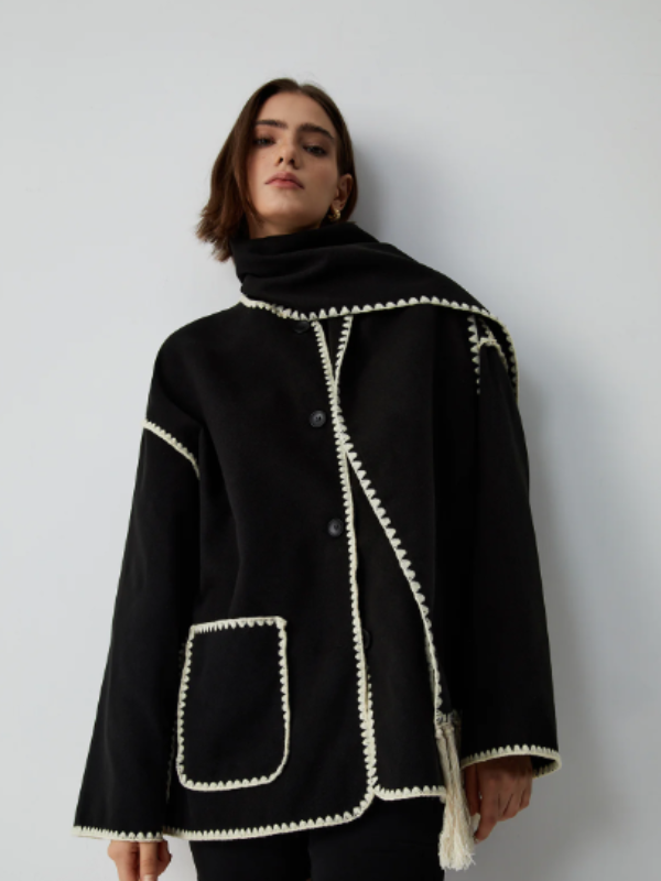 Penelope - manteau chaud avec écharpe à pompons