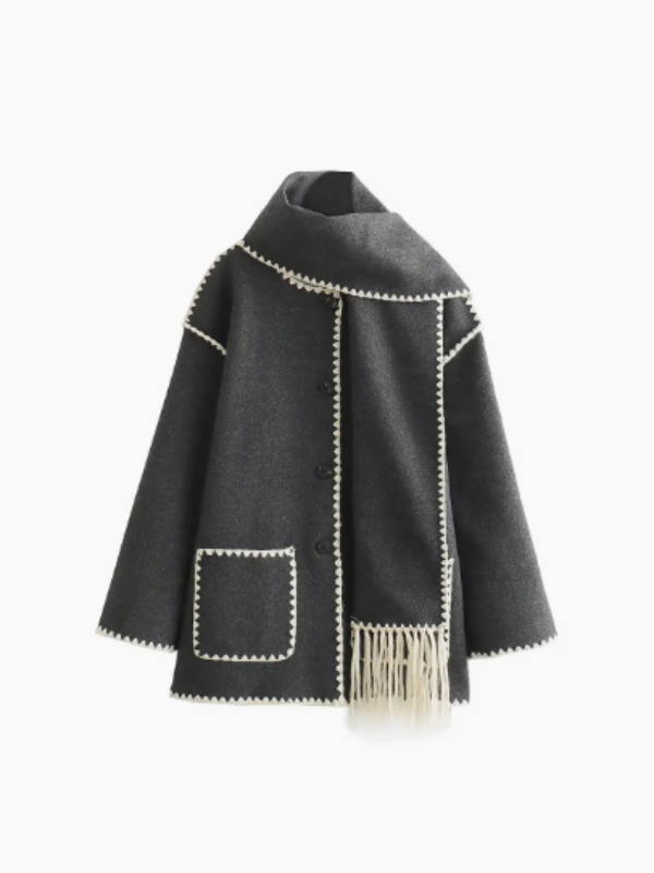 Penelope - manteau chaud avec écharpe à pompons