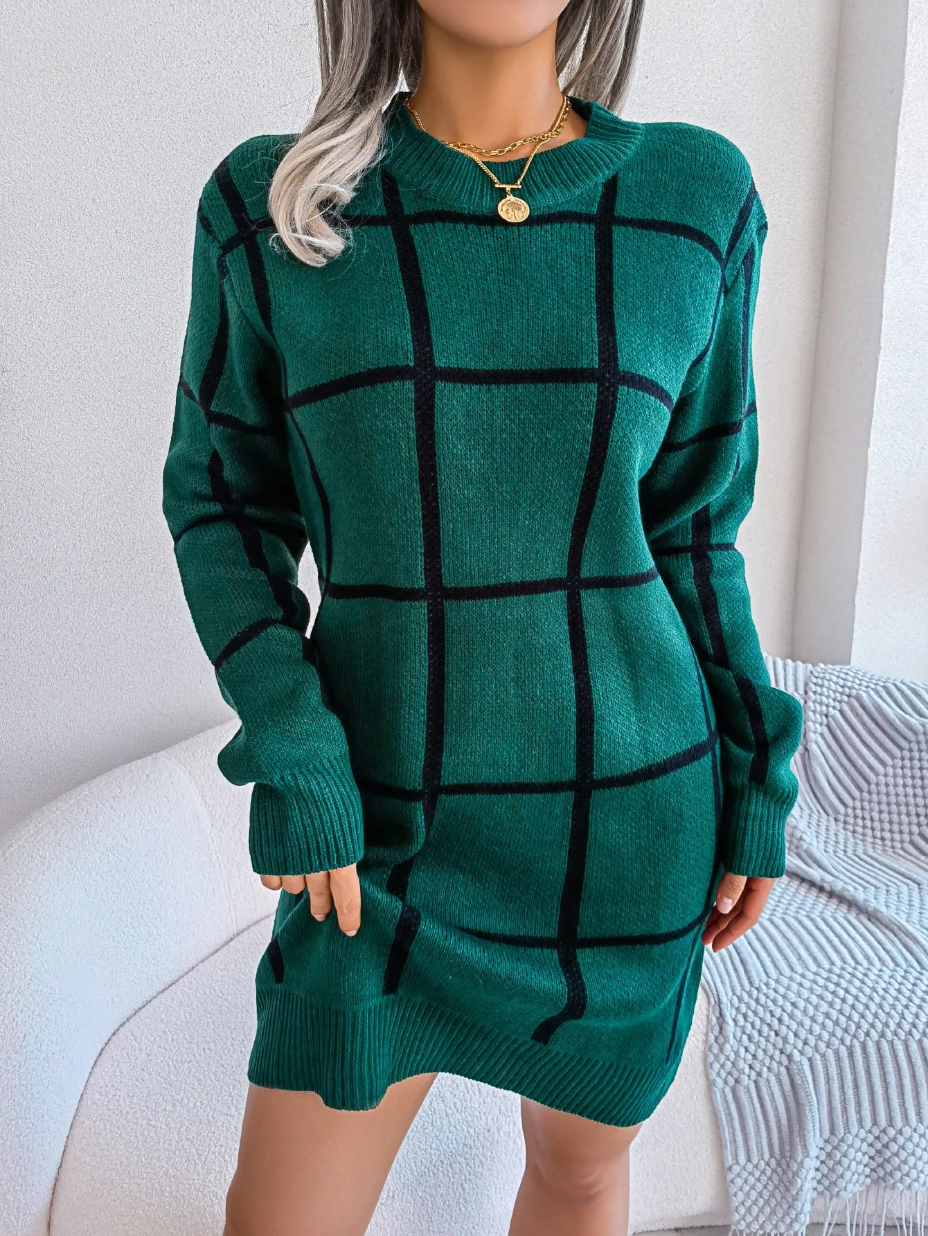 Robe Chic à Carreaux avec Manches Longues - Projet Paris - Élégance Classique