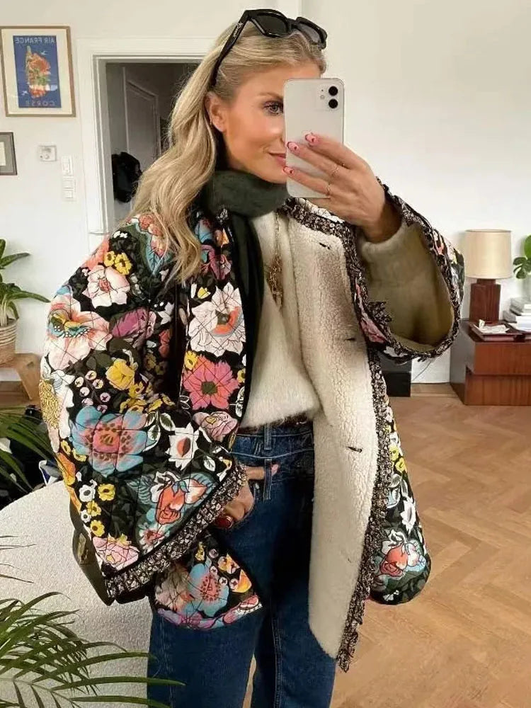 Aaliyah - Manteau vintage à fleurs chaudes