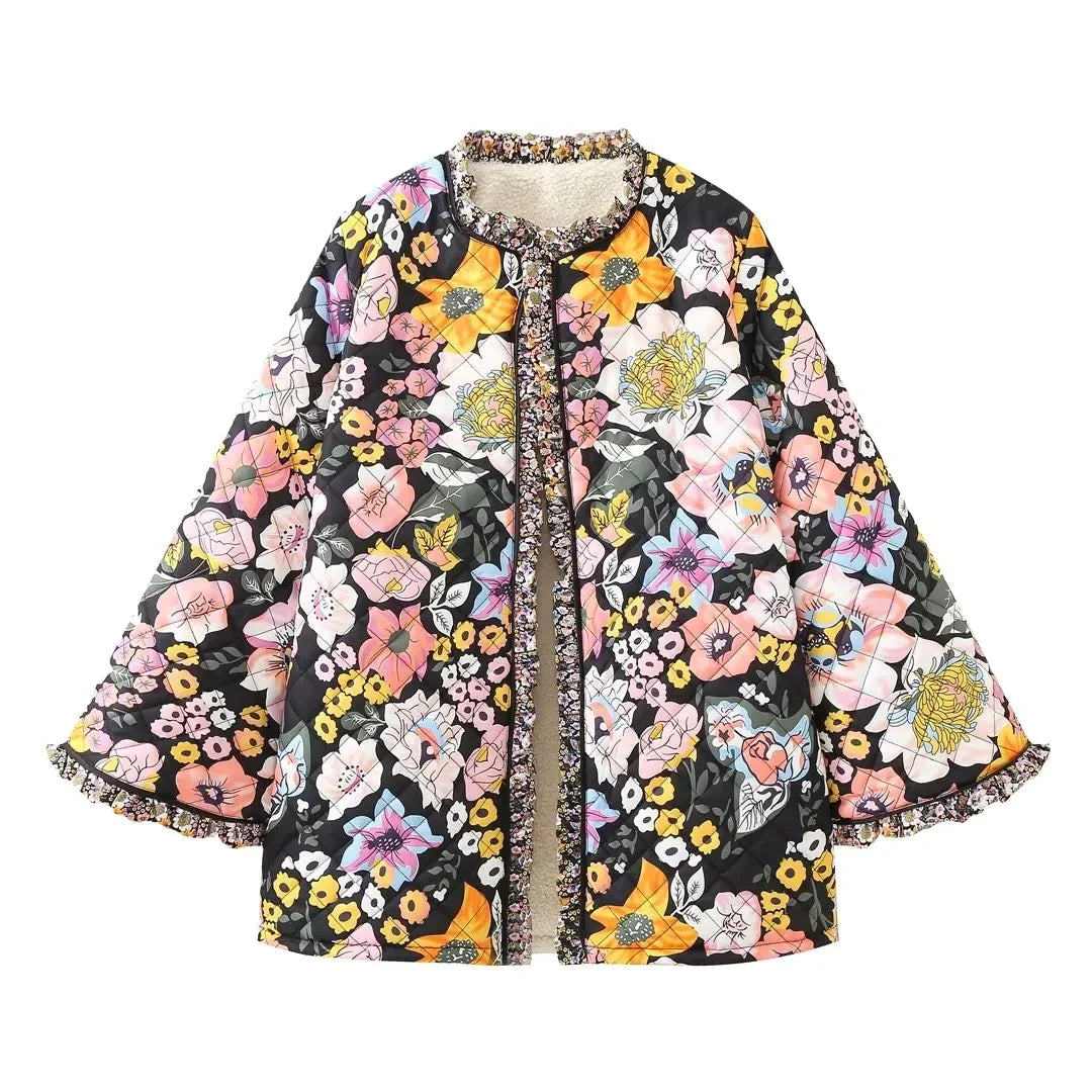 Aaliyah - Manteau vintage à fleurs chaudes