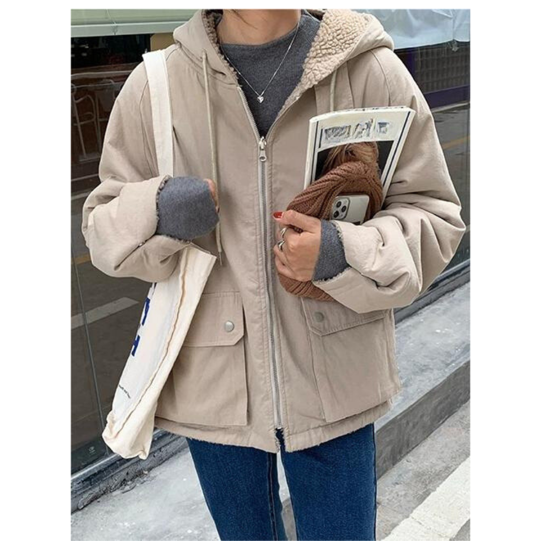 Elégant manteau oversized avec capuche épaisse pour femmes