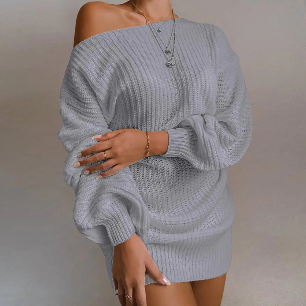 Robe pull tricotée off-shoulder - Projet Paris - Confort et féminité - Parfaite pour un look cosy et élégant