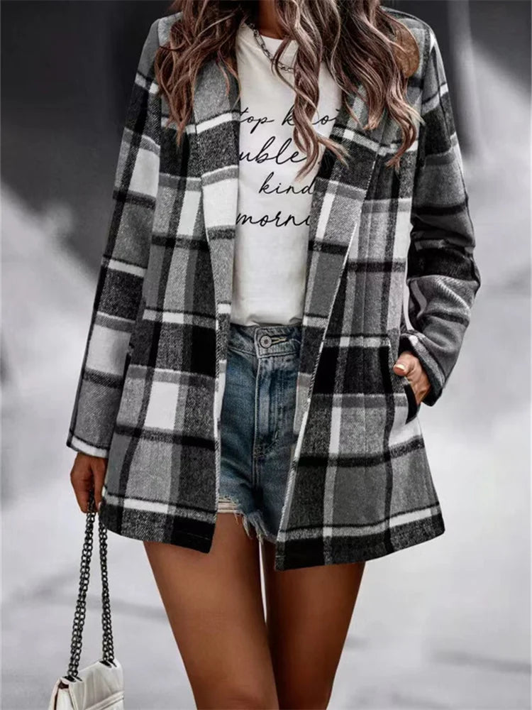 Lyra - Veste casual à carreaux vintage