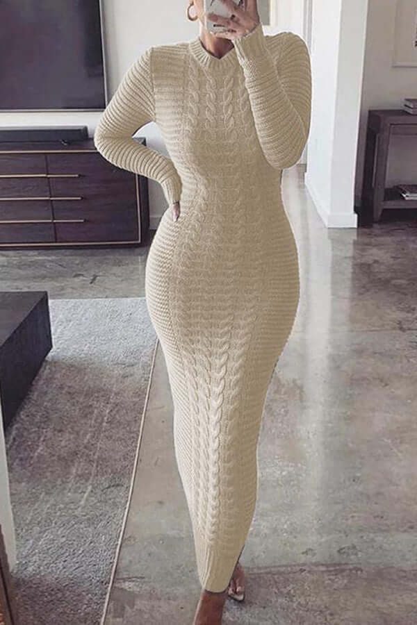 Robe maxi en tricot torsadé classique slim - Élégance intemporelle - Projet Paris - Idéale pour un style raffiné