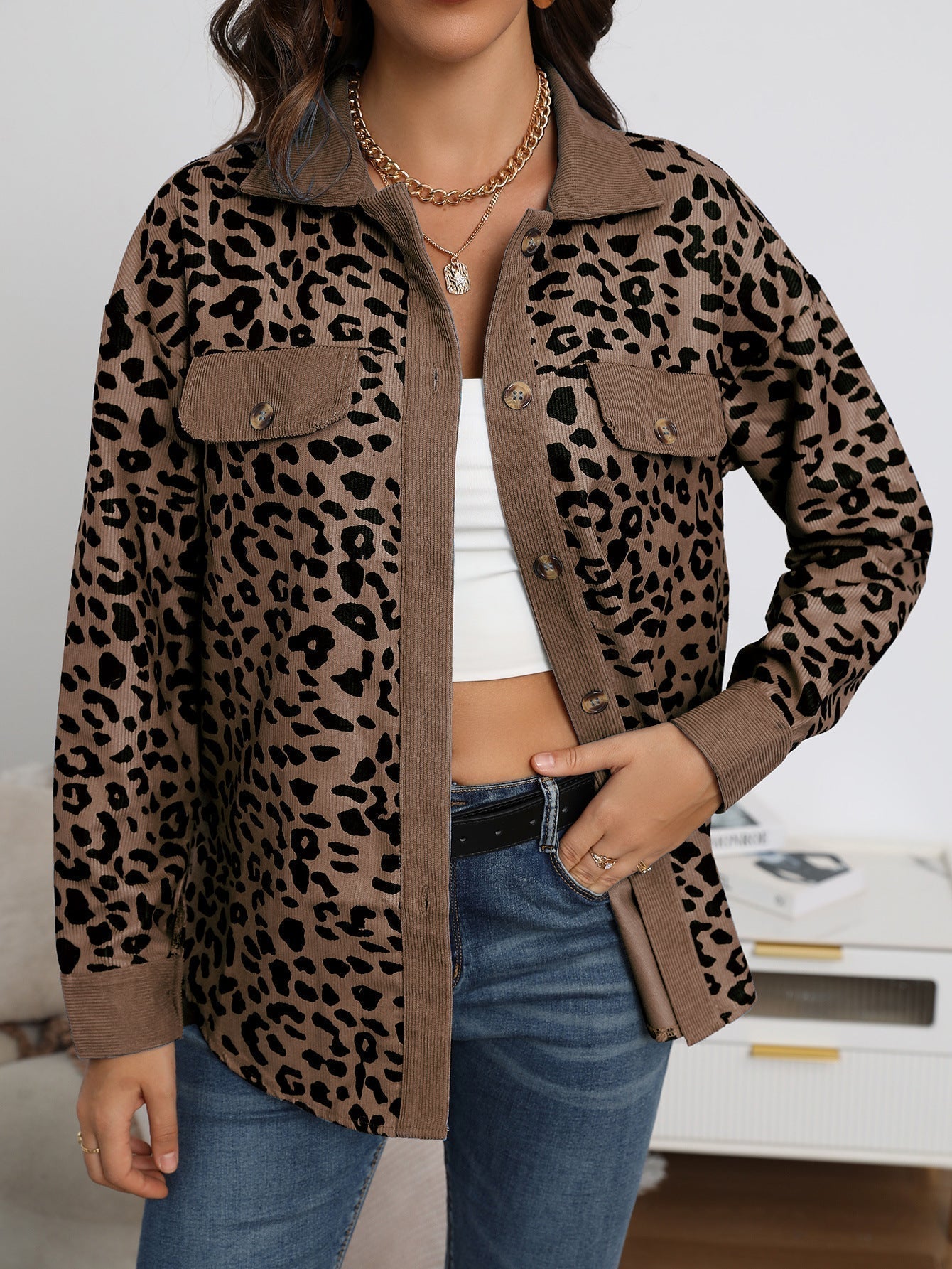 Khrystalline - Veste chemise à imprimé léopard