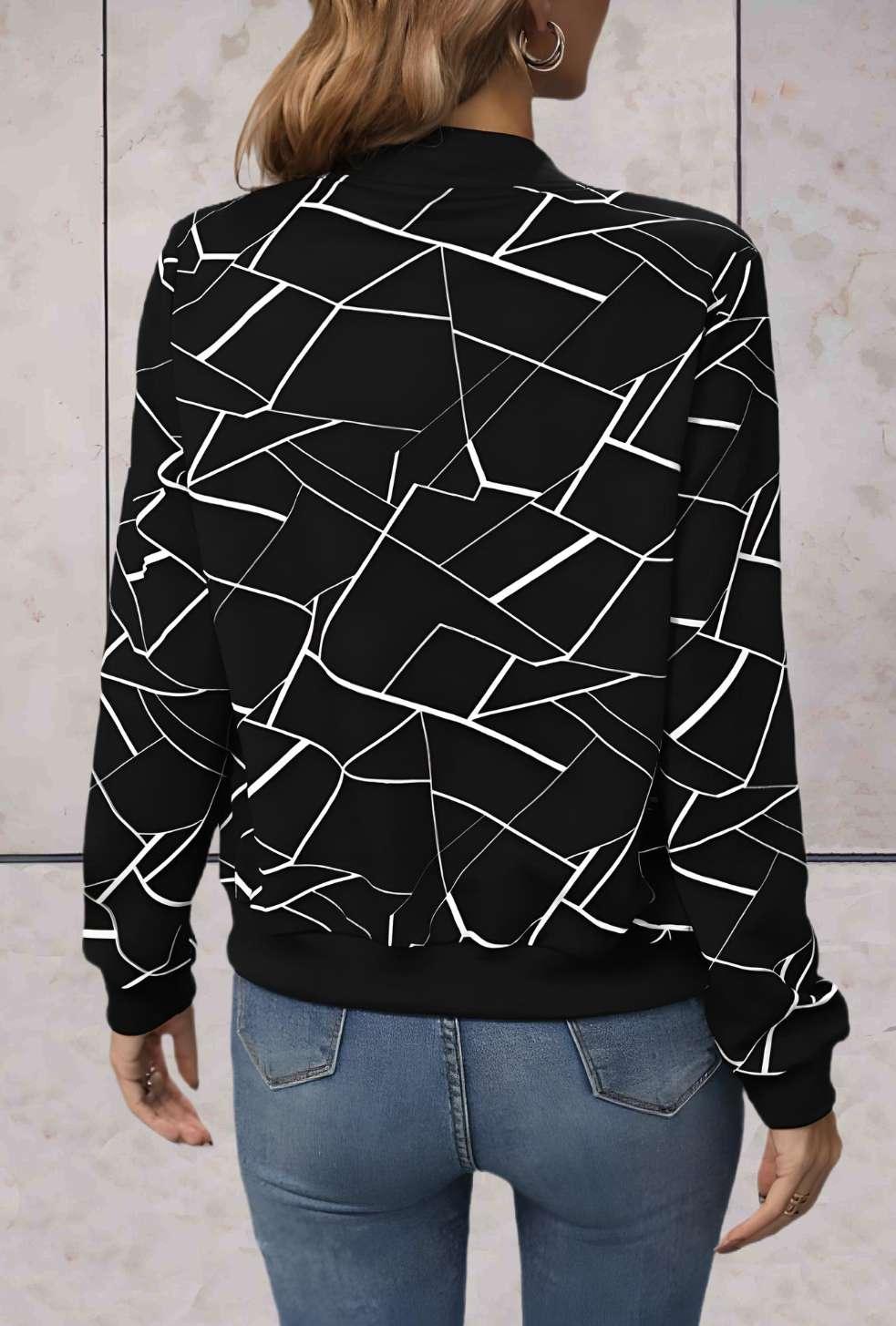 Celestina - veste noire élégante avec doublure en zigzag et fermeture à glissière intégrée