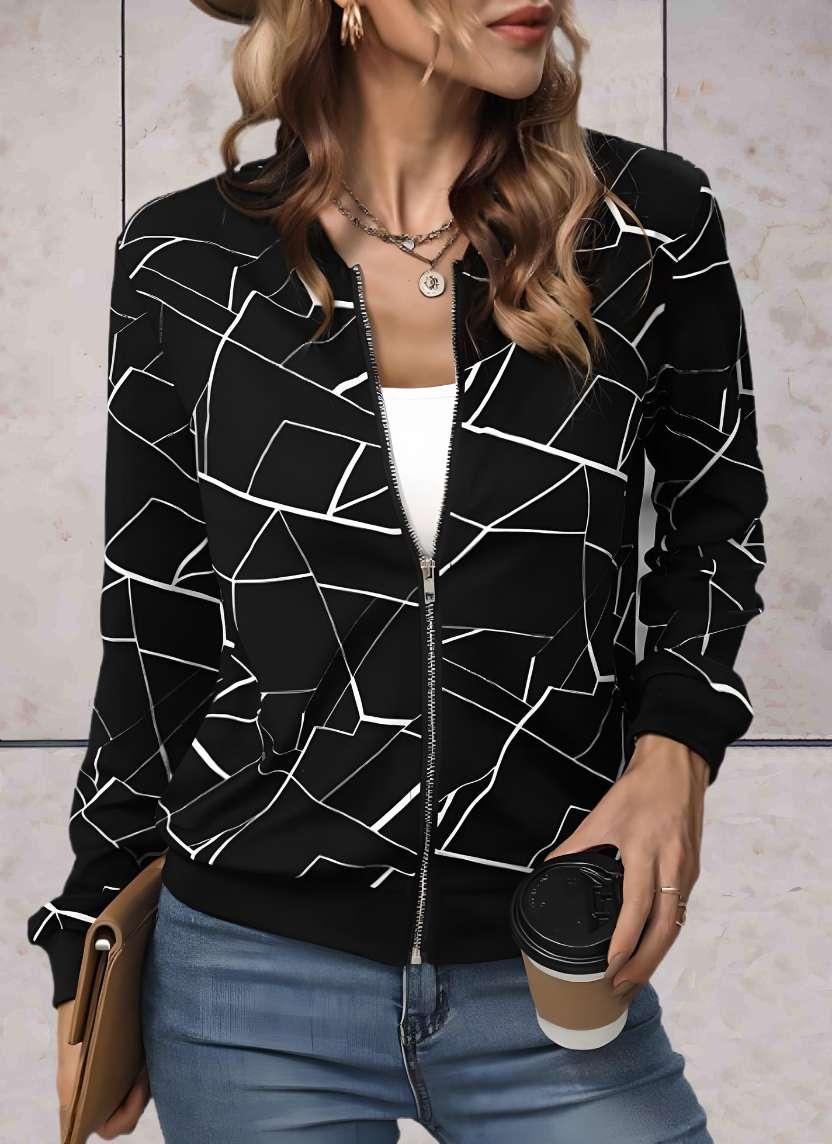 Celestina - veste noire élégante avec doublure en zigzag et fermeture à glissière intégrée