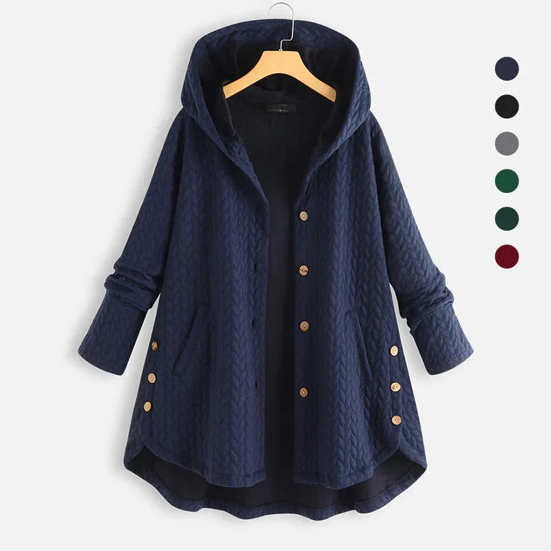 Veste chaude unie pour femmes avec capuche et boutons