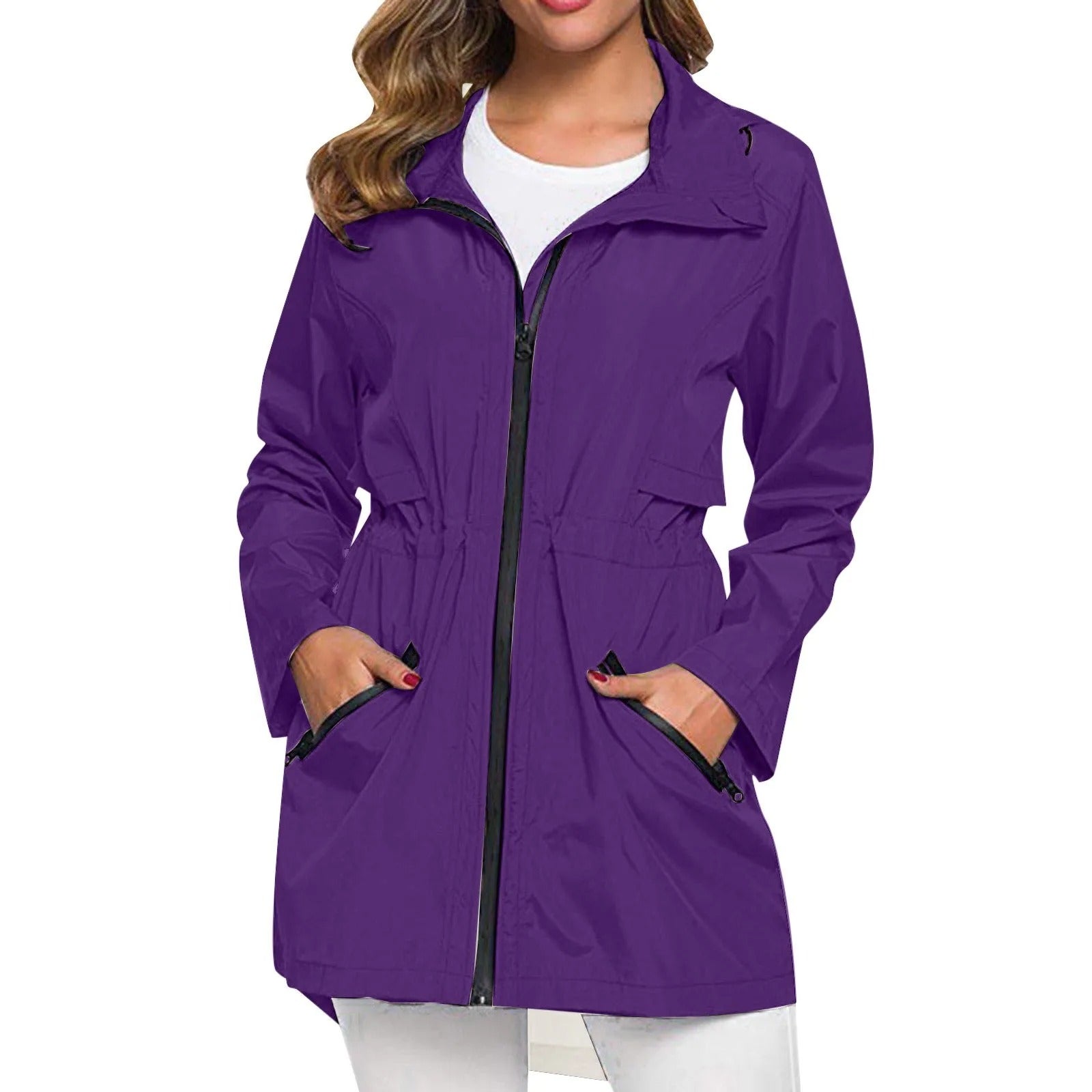 Mackintosh pour femme avec col roulé et fermeture à glissière
