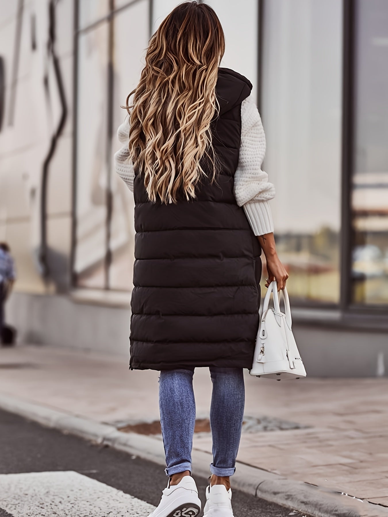 Manteau long sans manches pour femme