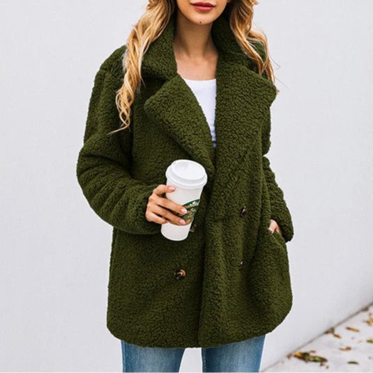 Manteau en teddy à double bouton pour femme