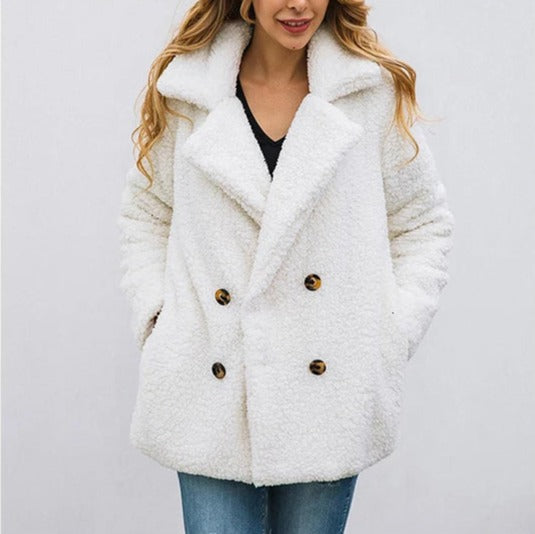 Manteau en teddy à double bouton pour femme