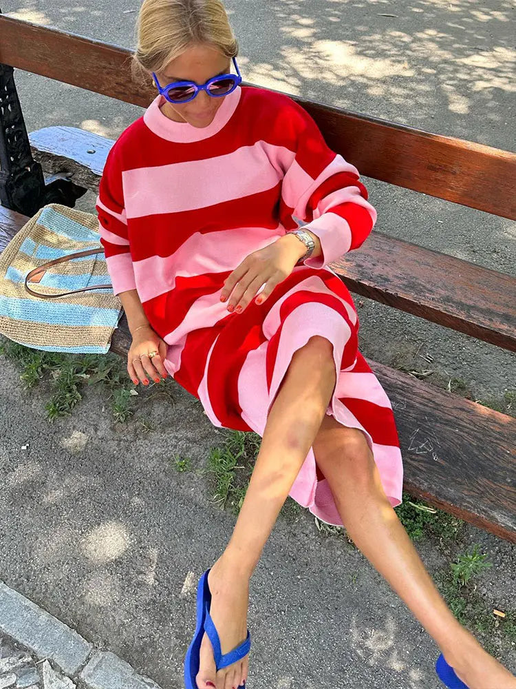 Robe midi décontractée à rayures - Projet Paris - Confortable, Tendance