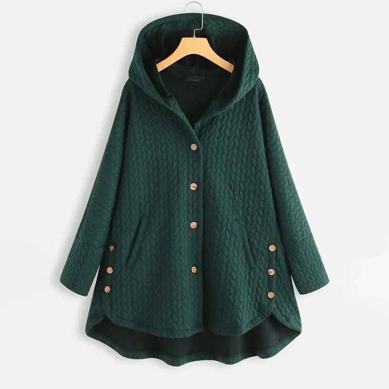 Veste chaude unie pour femmes avec capuche et boutons