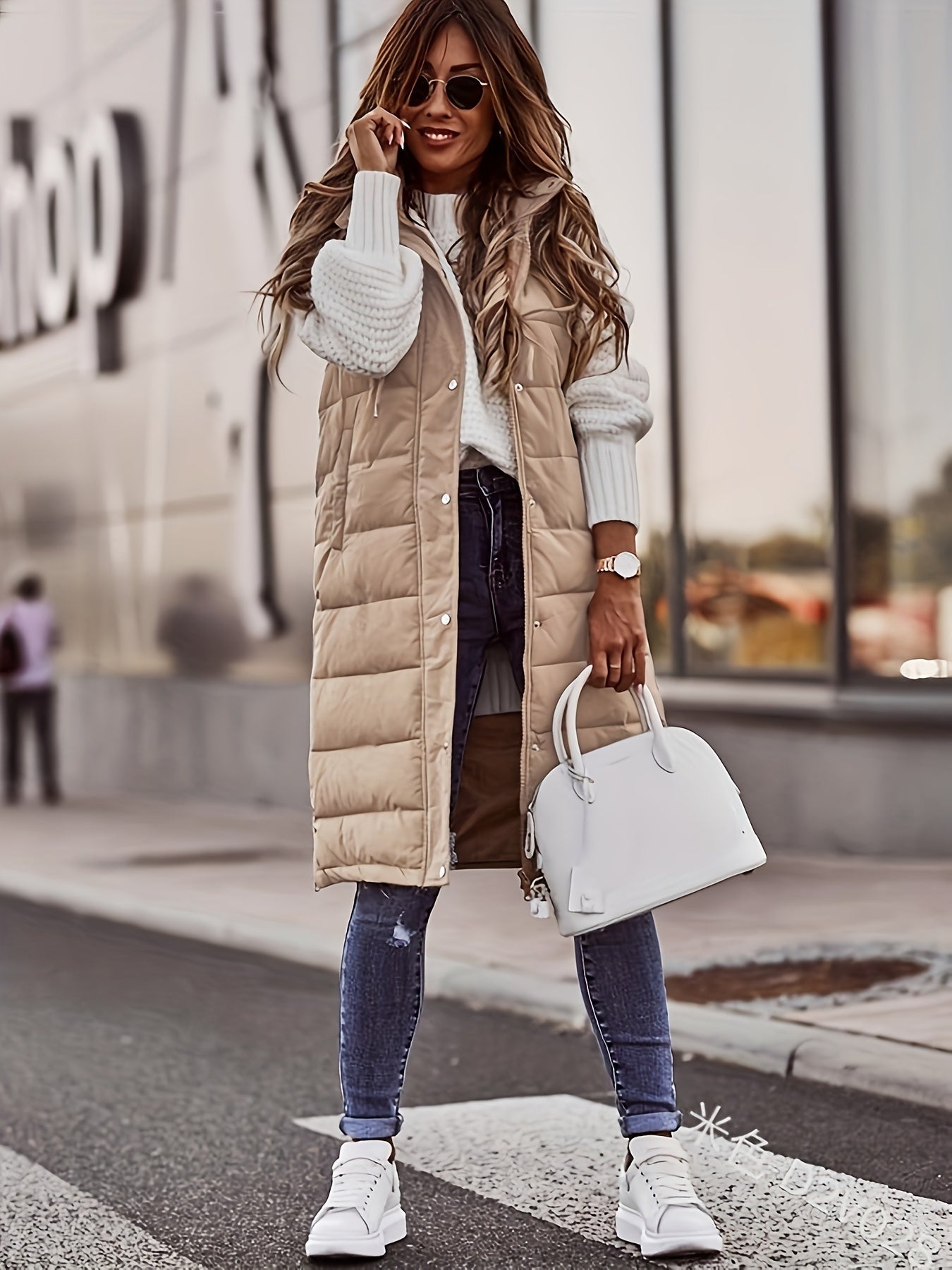 Manteau long sans manches pour femme
