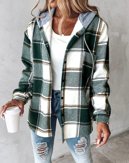 Sweat à capuche automne pour femme avec motif à carreaux