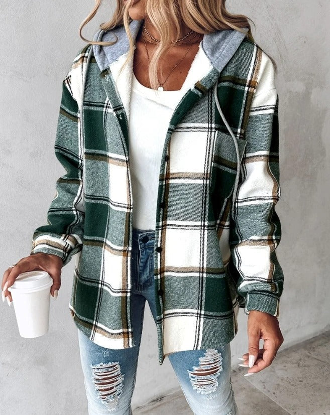 Sweat à capuche automne pour femme avec motif à carreaux