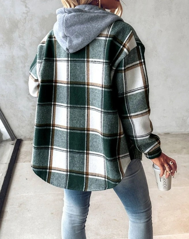 Sweat à capuche automne pour femme avec motif à carreaux