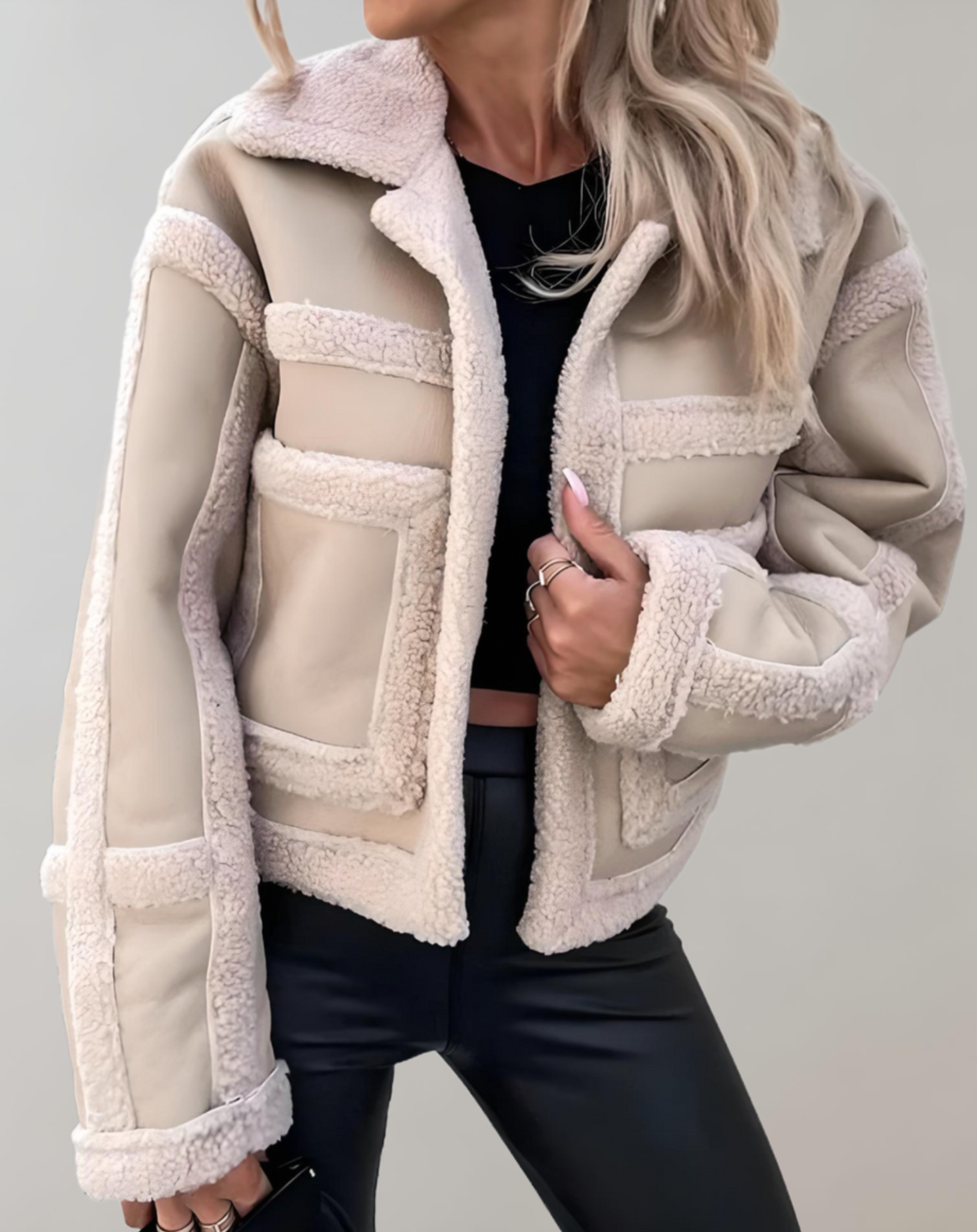Eva - Manteau d'hiver épais avec col et doublure en polaire et ouverture sur le devant