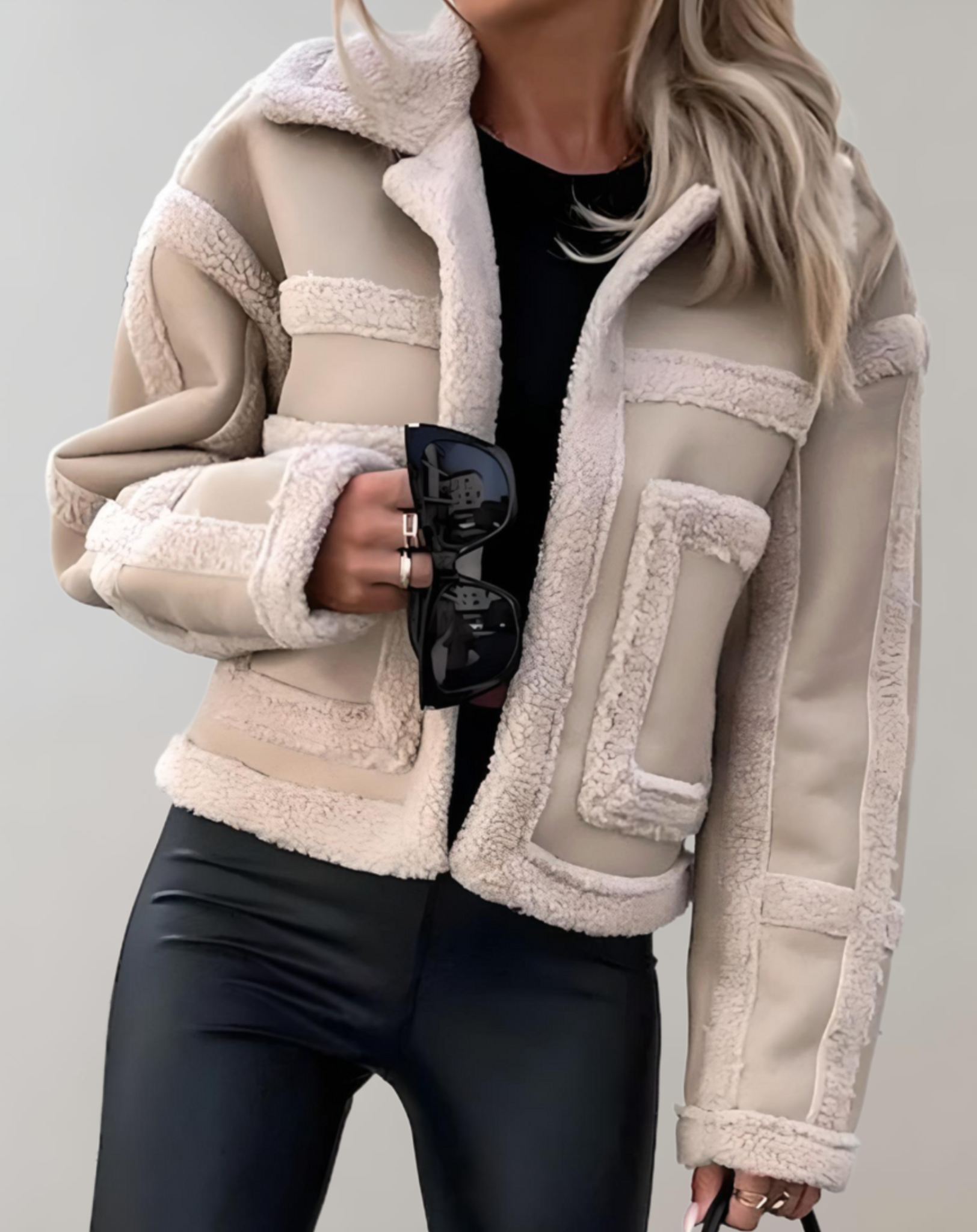 Eva - Manteau d'hiver épais avec col et doublure en polaire et ouverture sur le devant