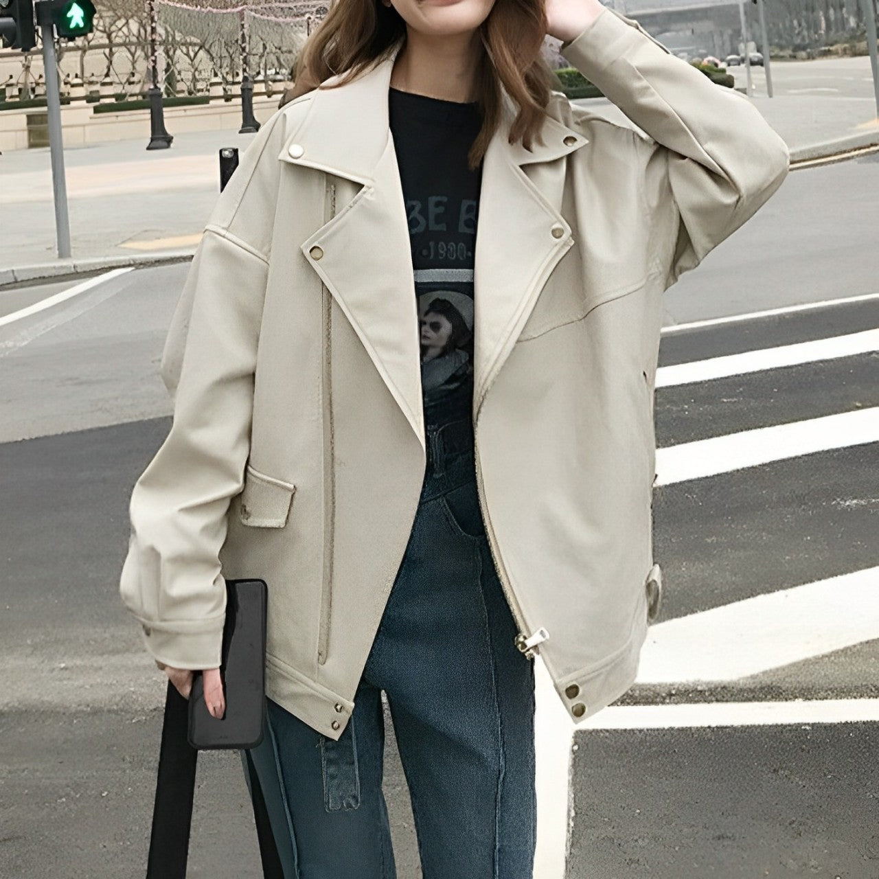 Verlina | Veste en Cuir Oversize à Zip pour Femme