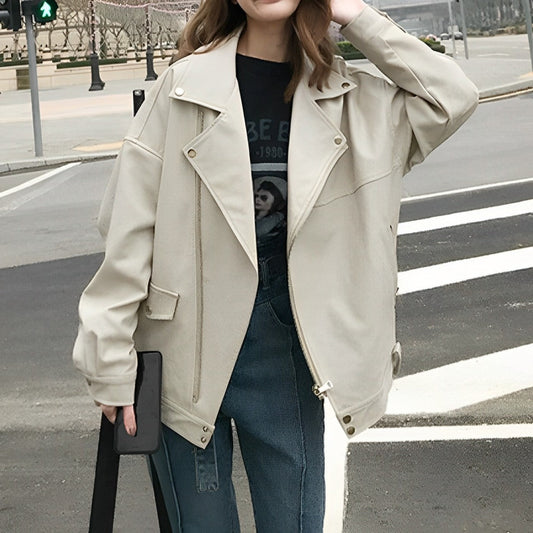 Verlina | Veste en Cuir Oversize à Zip pour Femme