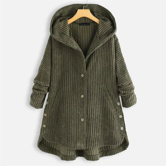 Aline | Manteau en Velours Côtelé avec Capuche