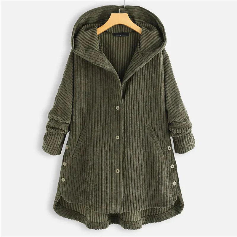 Aline | Manteau en Velours Côtelé avec Capuche