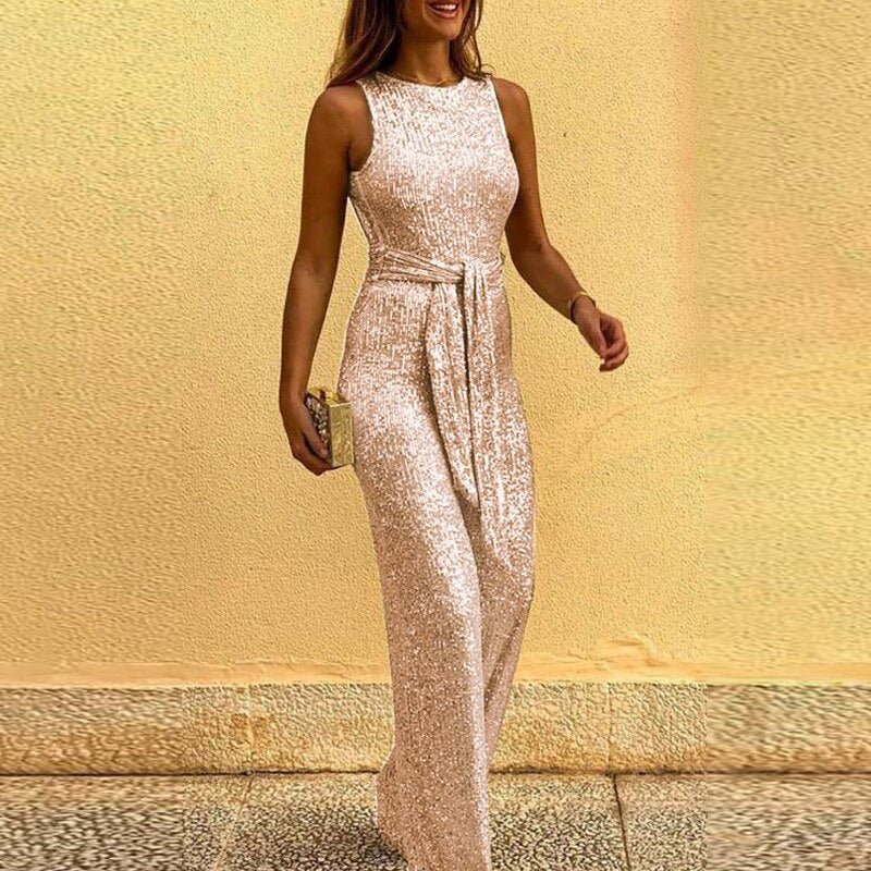 Jumpsuit scintillant uni - Élégance et glamour en toute occasion - Projet Paris - Idéal pour les soirées et événements
