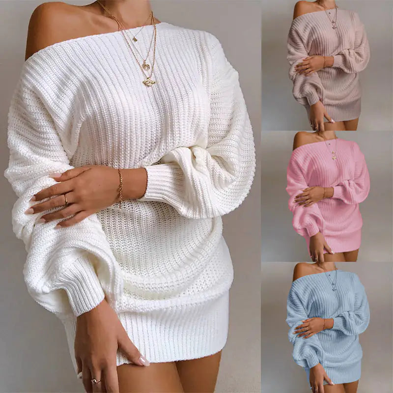 Robe pull tricotée off-shoulder - Projet Paris - Confort et féminité - Parfaite pour un look cosy et élégant
